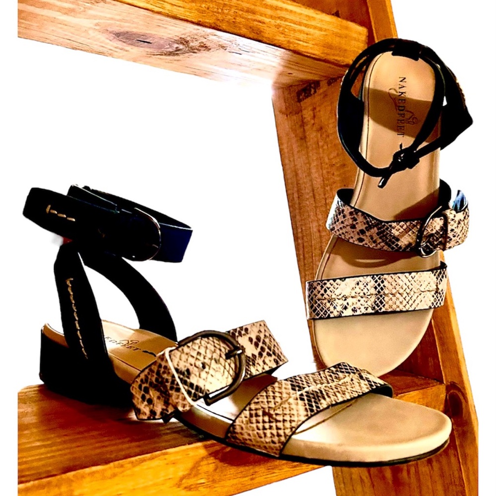 Naked Feet Zeke Snake Print Genuine Leather Strappy Sandals 10 - Picture 5 of 16